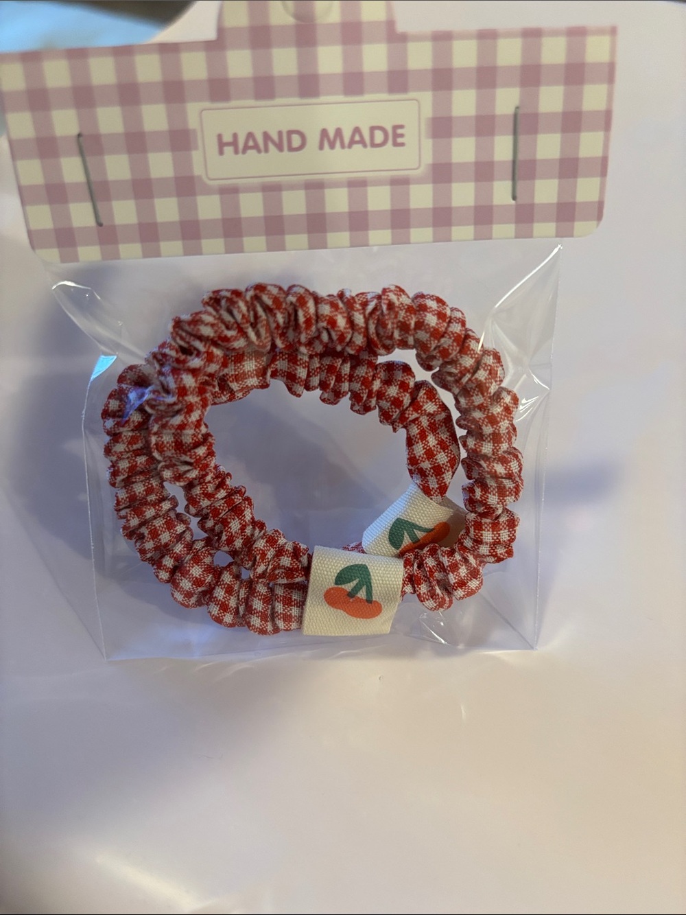 🍒Red Gingham Cherry Scrunchie Set